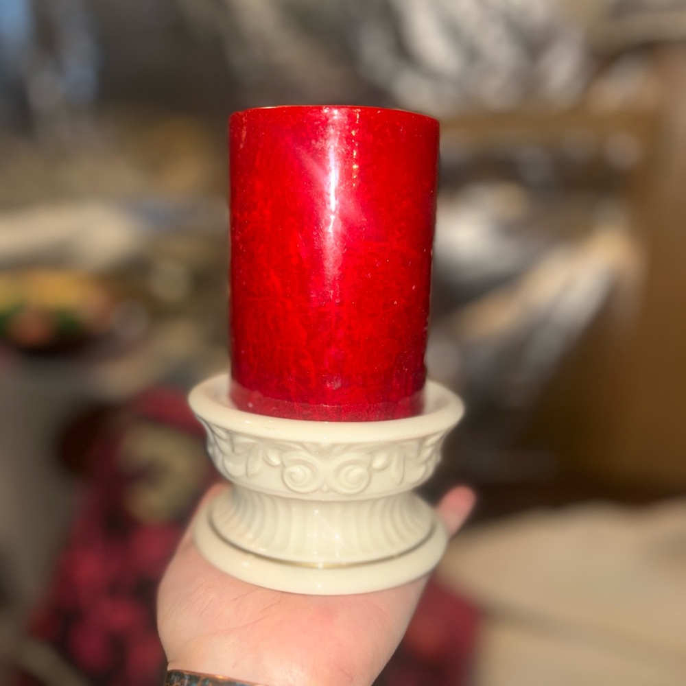 Elegant Red Candle with Lenox Pillar Holder
